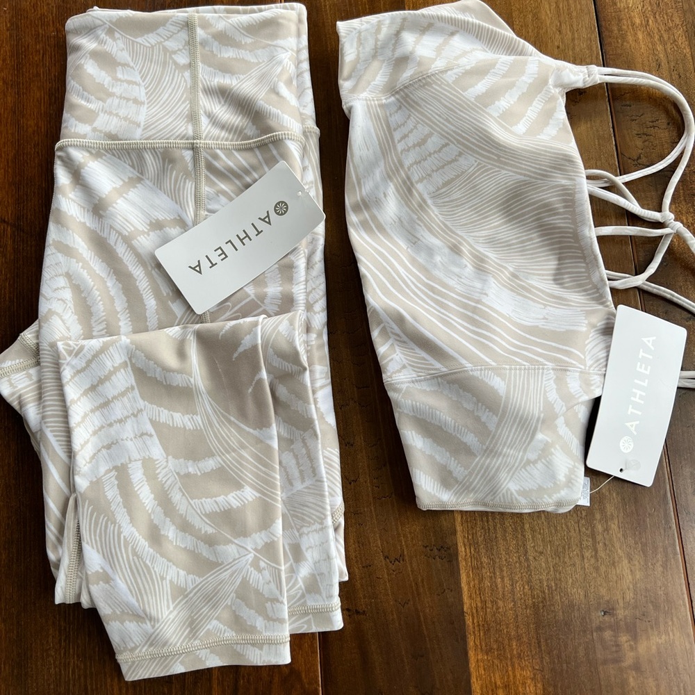 Athleta leggings (M) and sports bra (L).  New with tags.  Cream/white.